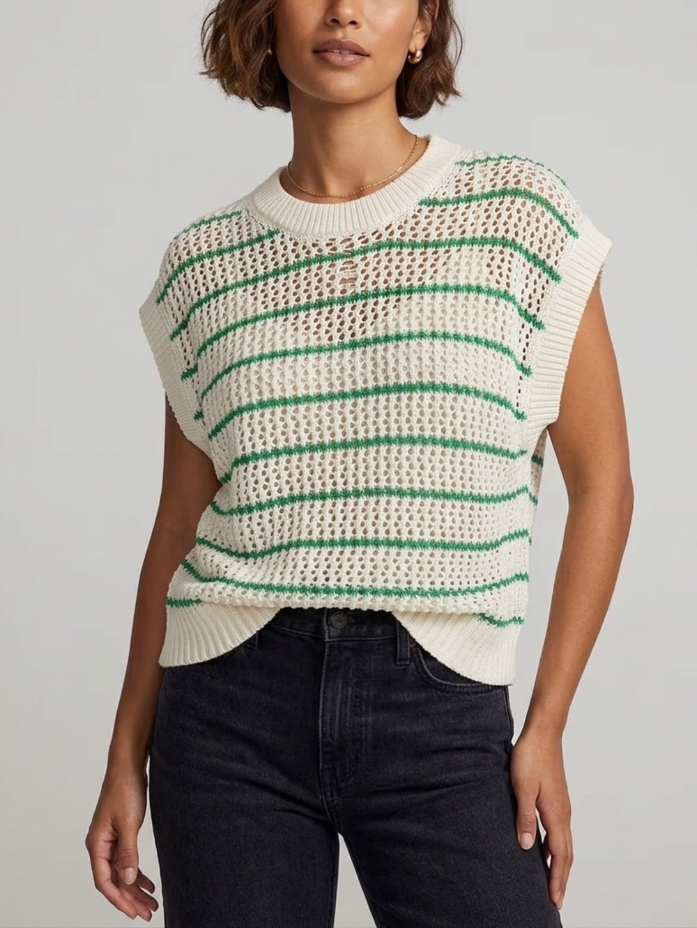 NWTs Madewell Striped Open Stitched Sweater Vest Size Large
